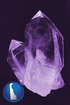 an amethyst gemstone - with Delaware icon