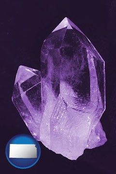 an amethyst gemstone - with Kansas icon