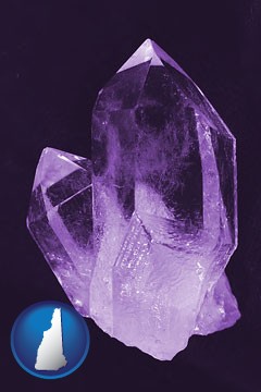an amethyst gemstone - with New Hampshire icon