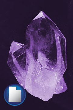 an amethyst gemstone - with Utah icon