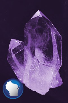 an amethyst gemstone - with Wisconsin icon