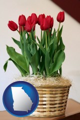 georgia a gift basket with red tulips