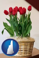 new-hampshire a gift basket with red tulips