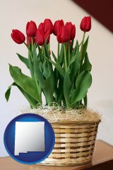 new-mexico a gift basket with red tulips