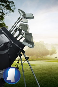 golf clubs on a golf course - with Mississippi icon