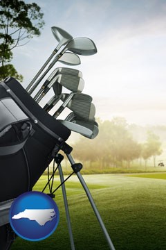 golf clubs on a golf course - with North Carolina icon