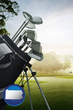 golf clubs on a golf course - with Pennsylvania icon
