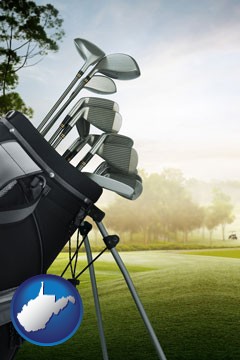 golf clubs on a golf course - with West Virginia icon