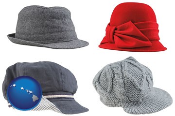 fashionable caps and hats - with Hawaii icon