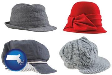 fashionable caps and hats - with Massachusetts icon