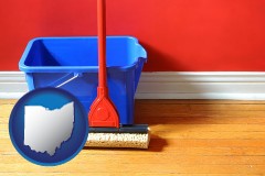 ohio a bucket and mop on a hardwood floor