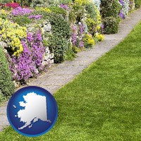alaska map icon and a lawn and a garden