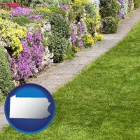 pennsylvania map icon and a lawn and a garden