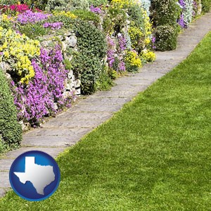 a lawn and a garden - with Texas icon