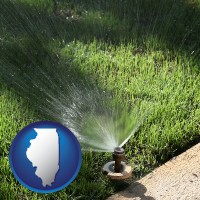 illinois map icon and a directional lawn sprinkler