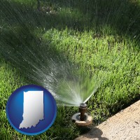 indiana map icon and a directional lawn sprinkler