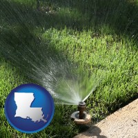 louisiana map icon and a directional lawn sprinkler