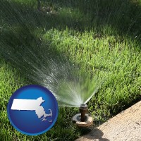 massachusetts map icon and a directional lawn sprinkler
