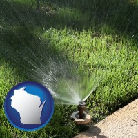 wisconsin map icon and a directional lawn sprinkler