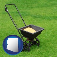 arizona map icon and a lawn fertilizer spreader