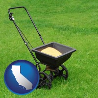california map icon and a lawn fertilizer spreader