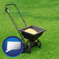 connecticut map icon and a lawn fertilizer spreader