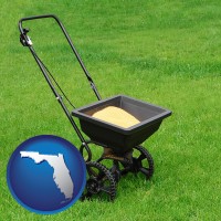florida map icon and a lawn fertilizer spreader