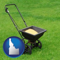idaho map icon and a lawn fertilizer spreader