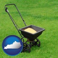 kentucky map icon and a lawn fertilizer spreader