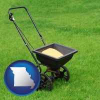 missouri map icon and a lawn fertilizer spreader
