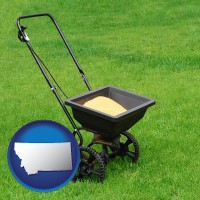 montana map icon and a lawn fertilizer spreader