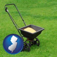 new-jersey map icon and a lawn fertilizer spreader