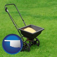 oklahoma map icon and a lawn fertilizer spreader