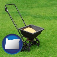 oregon map icon and a lawn fertilizer spreader