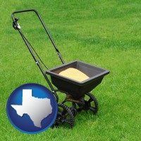 texas map icon and a lawn fertilizer spreader