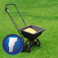 vermont map icon and a lawn fertilizer spreader