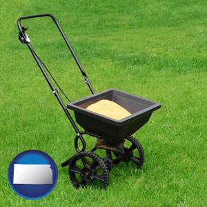 a lawn fertilizer spreader - with Kansas icon