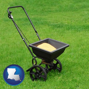 a lawn fertilizer spreader - with Louisiana icon