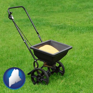 a lawn fertilizer spreader - with Maine icon