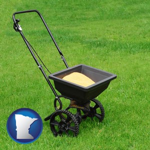 a lawn fertilizer spreader - with Minnesota icon