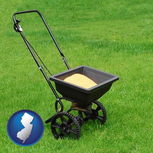 a lawn fertilizer spreader - with New Jersey icon