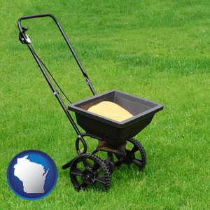a lawn fertilizer spreader - with Wisconsin icon
