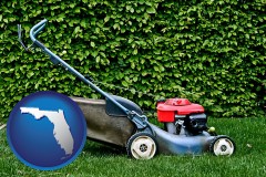 florida map icon and a power lawn mower