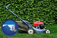 maryland map icon and a power lawn mower