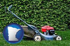 minnesota map icon and a power lawn mower