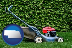 nebraska map icon and a power lawn mower