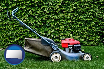 a power lawn mower - with South Dakota icon