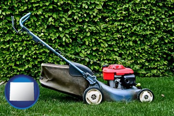 a power lawn mower - with Wyoming icon