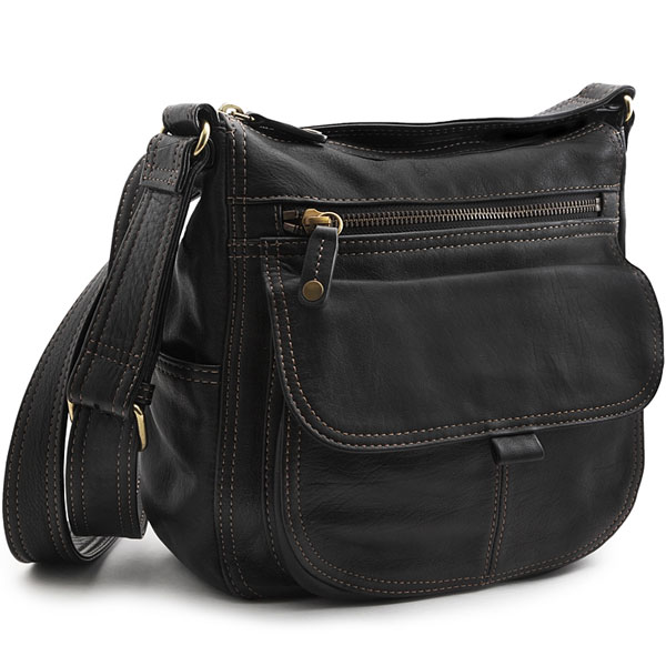 a black leather handbag with shoulder strap (large image)