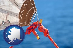 alaska map icon and marine knots on a sailboat